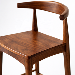 Taburete de Bar de Madera de Nogal, Estilo Nórdico, Silla Alta con Respaldo y Estructura de Madera Maciza para Bar, Cafetería, Restaurante - Product Image 4