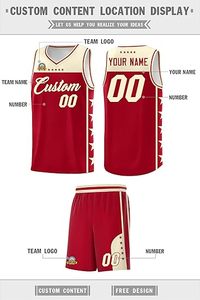 Ensemble de maillots de basket personnalisés rouge crème, col en V, sans manches, en mesh, impression sublimée, unisexe, adulte, toutes saisons, respirant - Product Image 2