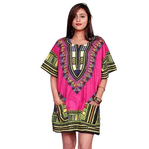 हस्तकला Dashiki नारंगी अफ्रीकी मुद्रित शीर्ष मैक्सिकन पोंचो कपास शीर्ष टी शर्ट आदिवासी महिलाओं के ब्लाउज