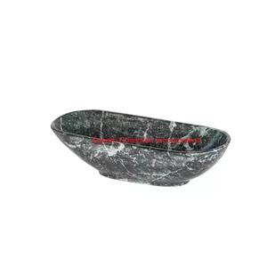 ถ้วยใส่ของตกแต่งทรงไข่ลายธารน้ำแข็งธรรมชาติแกะสลักด้วยมือทำจากหินอ่อนสีเขียวป่าหรูหราเสิร์ฟและวางตรงกลางสำหรับตกแต่งบ้านและโรงแรม - Product Image 1