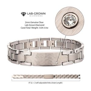 Genuine Lab-Grown Diamond on <b>Tungsten</b> Carbide Sizeable Link Hammered ID Bracelet - Product Image 3