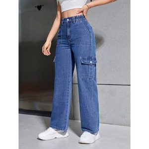 Jeans de Mezclilla para Mujer, Color Azul Piedra, Transpirables, Ecológicos, Corte Holgado, Cintura Alta, Estilo Cargo con 6 Bolsillos, Moda Verano-Otoño, Talla 26-40 - Product Image 2