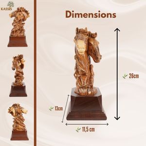 Escultura de Dos Caballos Tallada a Mano en Madera de Olivo, 26 cm, Figura de Caballo de Madera Hecha a Mano en Belén - Product Image 5