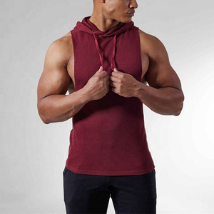 High Quality Fitness 100% Cotton <b>Gym</b> Wear Sleeveless Hoodies <b>Men</b> Hooded <b>Vest</b> <b>Men's</b> tank Top - Product Image 1