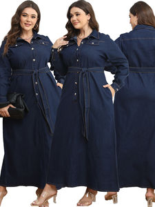 Fashion <b>Women</b> Plus Size Long Sleeve Denim Maxi <b>Dress</b> Elegant Button Up Jean Shirt <b>Dress</b> <b>with</b> Waist Belt Loose Fit Turn Down - Product Image 5
