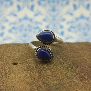 925 Silver Bohemian Rava Work Adjustable <b>Ring</b> Dual <b>Lapis</b> <b>Lazuli</b> & Diamond Stone Dual Stone <b>Lapis</b> <b>Lazuli</b> Silver <b>Ring</b> - Product Image 5