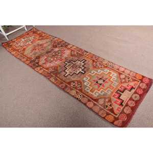 Vintage 2.7x8.3 ft Rug, Herki Turkish Rug, <b>Red</b> Moroccan <b>Wool</b> Rug - Product Image 4