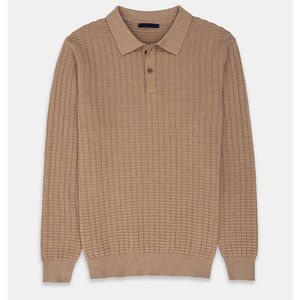 Suéter de polo clásico de algodón 100%, ropa de invierno caqui, logotipo personalizable, logotipo frontal antiarrugas transpirable de alta calidad - Product Image 1