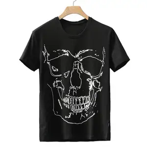 Camiseta personalizada com logotipo de impressão de tela barata 95 algodão 5 preto caveira masculina