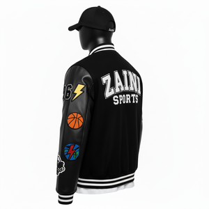 Veste universitaire en laine de haute qualité avec manches en cuir noir avec broderie en chenille Veste universitaire pour hommes avec logo personnalisé - Product Image 4