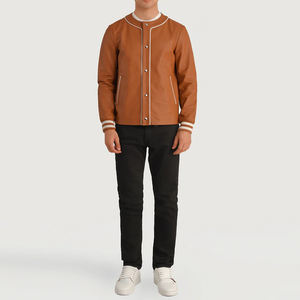 Venta caliente chaqueta de cuero Varsity para hombres-Nuevo diseño clásico con cierres a presión 2025 Look de ropa de calle de invierno urbana de moda - Product Image 6