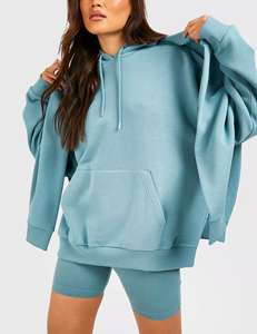 New Arrived 2025 Heavyweight 100% Cotton 400G 2 Pcs Oversized Hoodie Above Knee Lace Custom Embroidered Logo Womens Shorts Set - Product Image 5