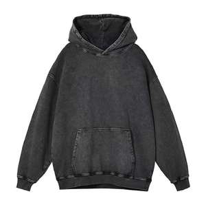 Venta al por mayor de los hombres negro Vintage ropa lavado con ácido de gran tamaño peso pesado desgastado Sudadera con capucha estilo piedra lavado con ácido sudadera - Product Image 2