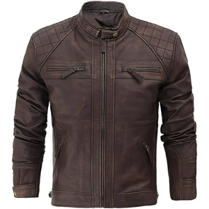 Chaqueta de Cuero para Hombre al por Mayor, Estilo Motociclista | Abrigo de Moda de Cuero Genuino | Logotipo Personalizado, Fabricante OEM ODM, Suministro - Product Image 1