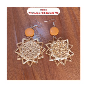 Pendientes geométricos de ratán hechos de material natural 100% hechos a mano 2024 nueva tendencia pendientes de ratán con precio competitivo - Product Image 5