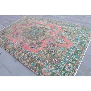6.5x9.9 ft Vintage Large Rug, <b>Red</b> Blue Turkish Floral <b>Wool</b> Rug - Product Image 2