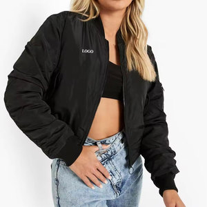 Custom Logo Women's <b>Black</b> Bomber Jacket Wholesale <b>Windbreaker</b> Streetwear Flight Jacket Oversized Varsity Coat Slim Fit Zipper - Product Image 1