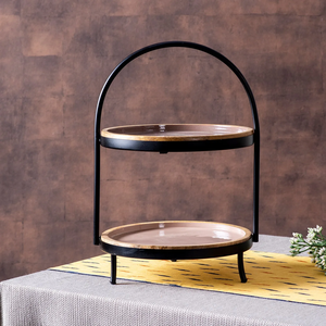Customized Design 2-Tiered Natural Wooden and Metal <b>Cake</b> <b>Stand</b> Premium Round Wedding Serving Tray <b>Set</b> High Quality - Product Image 2