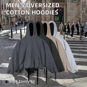 Haute qualité unisexe coton sweat pull en gros hommes à capuche épais goutte épaule coupe ample couleur unie automne hiver - Product Image 2