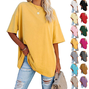 Camiseta de algodón y poliéster de gran tamaño personalizada para mujer, camiseta lisa transpirable de tela cómoda holgada - Product Image 1