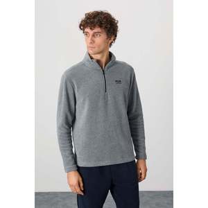 เสื้อสเวตเชิ้ตผ้าฟลีซคอตั้งสีเทาเมลันจ์สำหรับผู้ชาย Air Jones - ให้ความอบอุ่น ระบายอากาศได้ดี และสวมใส่สบายสำหรับกิจกรรมกลางแจ้ง - Product Image 4