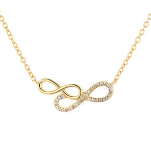 Collana con Pendente Doppio Infinito in Oro 18K e Argento Sterling con Cristalli - Product Image 2