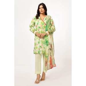 ชุดผ้ามัสลินพิมพ์ลายดิจิทัลสีเขียวสำหรับผู้หญิง 3 ชิ้น แบบยังไม่เย็บติดกัน - Product Image 5