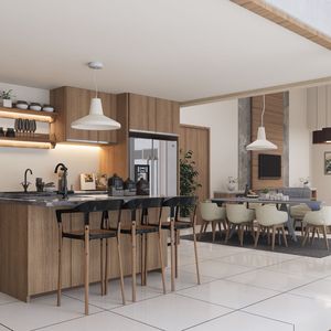 Modern Wood Kitchen Cabinets with Open <b>Shelves</b> Warm Wood Tone Kitchen Furniture for Boutique Hotels and Homes - Product Image 1