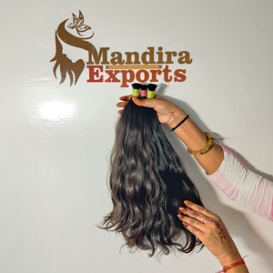 Extensiones de cabello humano de templo indio negro crudo Natural 100%, tejido a granel ondulado sin encaje, cabello Remy, estilos ondulados de cuerpo recto - Product Image 2