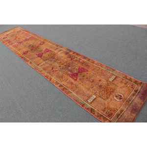 Alfombra Turca Vintage Herki Runner de 2.5x13.8 pies, Alfombra Persa Naranja de Lana - Product Image 4