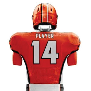 Uniforme de fútbol para hombre personalizado naranja blanco y negro Conjunto de jersey y pantalones de fútbol americano, Sarga de aparejos sublimados - Product Image 3