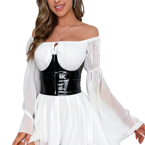Corsé de satén con contraste, top bustier con varillas de acero para mujer, lencería de fiesta, ropa de moda con diseño de cierre de gancho frontal - Product Image 2