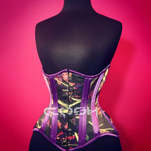Corset de soirée en satin violet à motifs floraux, sublimé, style Dark Fantasy |   Fabricant de Corsets en Acier Personnalisés au Pakistan - Product Image 3
