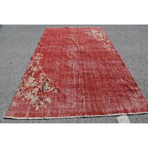 พรมปูพื้นขนาดใหญ่สไตล์ตุรกีวินเทจแบบคลาสสิกสีแดงขนาด6.4x10.1ฟุตผ้าขนสัตว์แอบสแตรกต์มีลวดลายหนา10มม. สำหรับโถงทางเดิน - Product Image 1