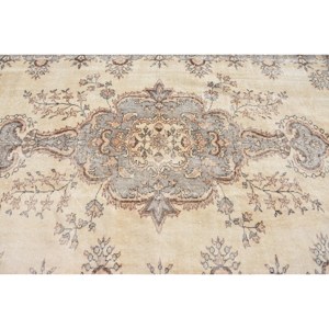 พรมตุรกีโบราณ5.8 X 9.3ft เบจสีเทางานเย็บปะทำด้วยมือผ้าขนสัตว์ลาเท็กซ์การออกแบบสำหรับข้างเตียงสี่เหลี่ยมผืนผ้าห้องโถงสไตล์วินเทจใหม่ - Product Image 5