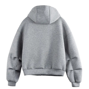 Men's Solid Color Hooded <b>Zip</b>-<b>Up</b> <b>Jacket</b>, Casual Softshell Outerwear, Loose Fit Streetwear for Spring & Fall - Product Image 2