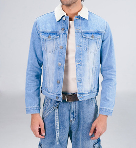 Venta al por mayor personalizada invierno Varsity chaqueta impermeable Denim 100% poliéster Reversible forro polar Stand Collar carta frontal - Product Image 6
