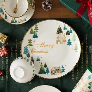 Christmas Presents Festive Pattern Porcelain Dinnerware Set Bowl Plate Pot Cup <b>Mug</b> Gold-Gilded Rim Smooth Glossy Underglaze - Product Image 4
