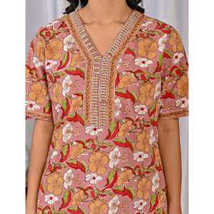 Vestido de Dormir 100% Algodón con Estampado Jaal Hecho a Mano, Camisón Suave Tejido con Diseño Floral y Cierre de Botones, Talla 3XL para Damas de Honor - Product Image 4