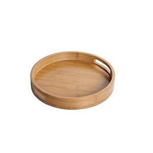 Bandeja de servicio redonda de nuevo diseño personalizado de madera de olivo y resina con asas de acero inoxidable para hoteles y restaurantes - Product Image 5