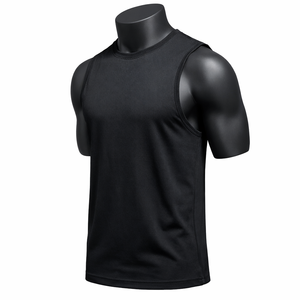 Camiseta Deportiva Personalizada para Hombre, Sin Mangas, Lisa, Negra, para Gimnasio, Entrenamiento, Mezcla de Algodón, Venta al Por Mayor - Product Image 3