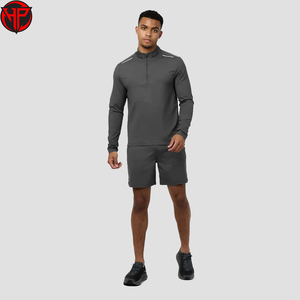 Quarter Zipper Quick Dry Custom Sports Full Sleeve Shirt Men Fit Gym <b>Shorts</b> Running Top Men Workout Set - Product Image 1