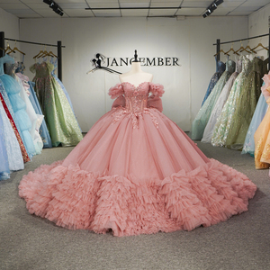 Vestido de quinceañera de tul con capas y volantes pesados, color rosa empolvado, modelo Dy8526, ideal para bailes de graduación y concursos de belleza, marca Jancember. - Product Image 5
