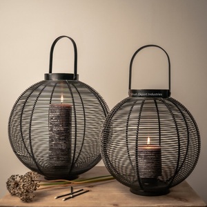 Vintage Look Iron Metal Round Black Candle Lantern for <b>Outdoor</b> & Indoor <b>Lighting</b> Decoration Floor & <b>Hanging</b> Lantern - Product Image 3