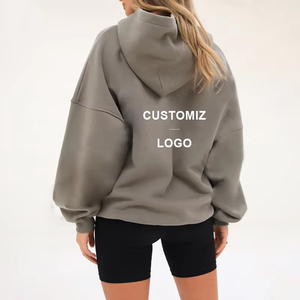 Latest Design Winter Long Loose Oversized Hoodies Women 100% Cotton <b>Velour</b> Fabric Custom Made Logo Printing Pullover <b>Hoodie</b> - Product Image 4