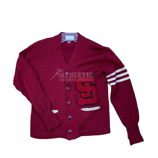 Suéter cárdigan con letras de escuela secundaria, patrón de rayas de Color sólido, bolsillos de letras de lana 100%, suéteres transpirables bordados 2024