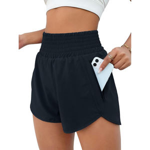 Shorts de sport pour femmes, cargo, taille haute, respirants, imperméables, avec poches, taille élastique, pour la salle de sport, l'entraînement, le yoga - Product Image 1