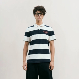 เสื้อถักแขนสั้นลายแถบสำหรับผู้ชายพิมพ์พอดีระบายอากาศได้ดีใช้ประจำเวียดนาม - Product Image 1