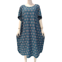 Robe d'intérieur d'été pour femme, douce, à taille élastique, style kaftan court, manches courtes, longueur genou, col rond, motif floral, en polyester/rayonne