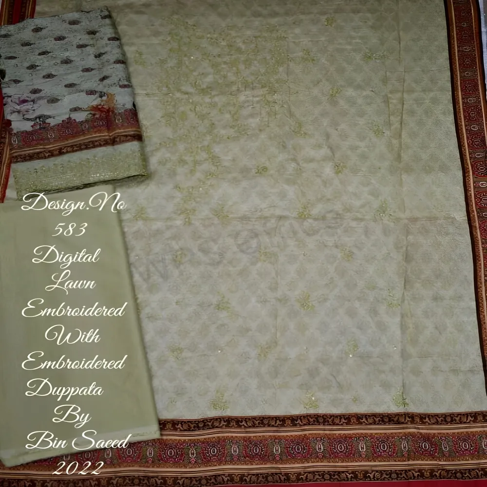 Bin Saeed 3ピースデジタル芝生刺繍刺繍dupatta高品質芝生インドとパキスタンの摩耗